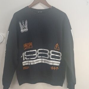 Men's Black Graphic Crewneck Sweater